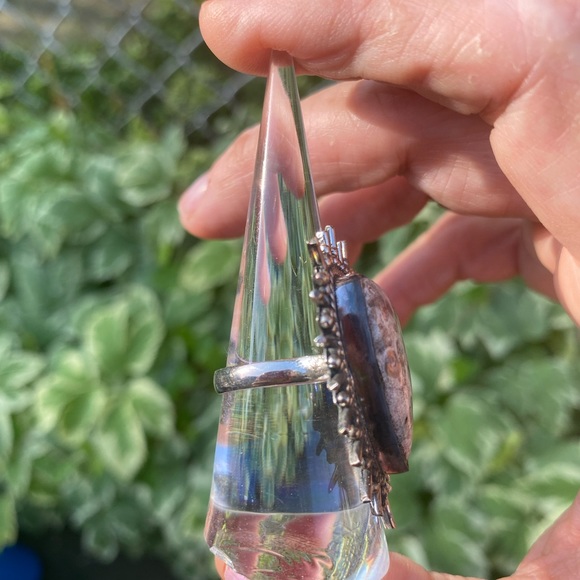 Leopard Skin Jasper & Sterling Silver Handcrafted Ring Size 8 - Picture 3 of 4